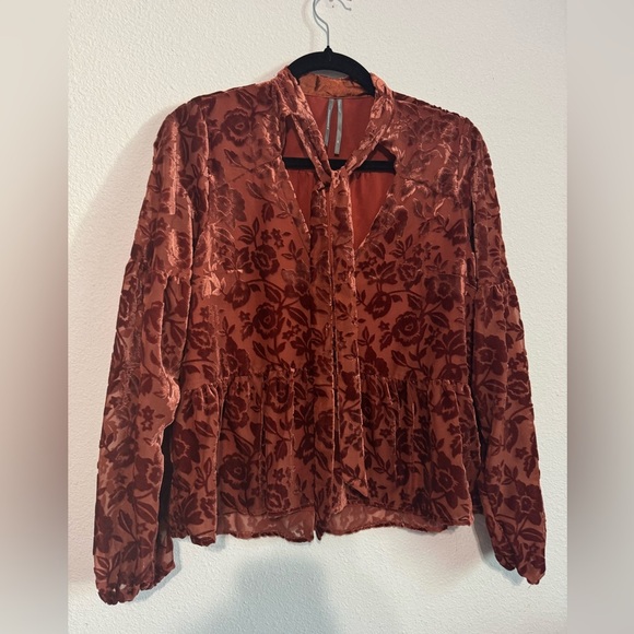 Anthropologie Velvet Tie Neck Blouse - Picture 4 of 9